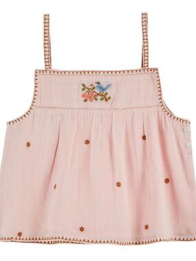 Emile et Ida Embroidered Tank, Macaron Pink w Bird